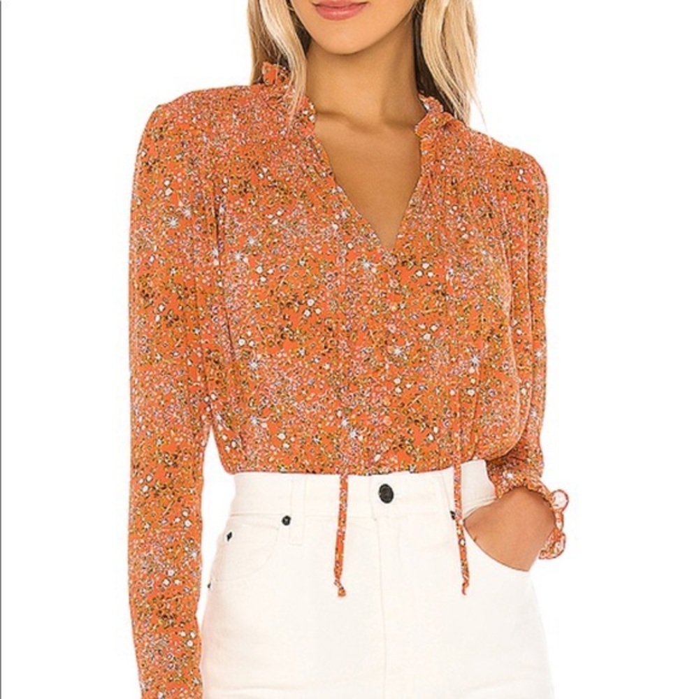 Free People Orange Floral Blouse